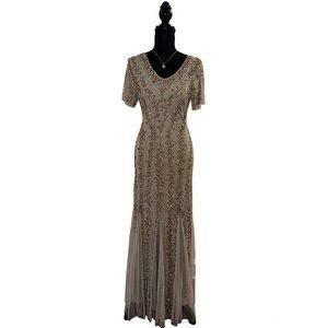 Pissaro Nights Silver Beaded Long Evening Dress/Gown. NWT!